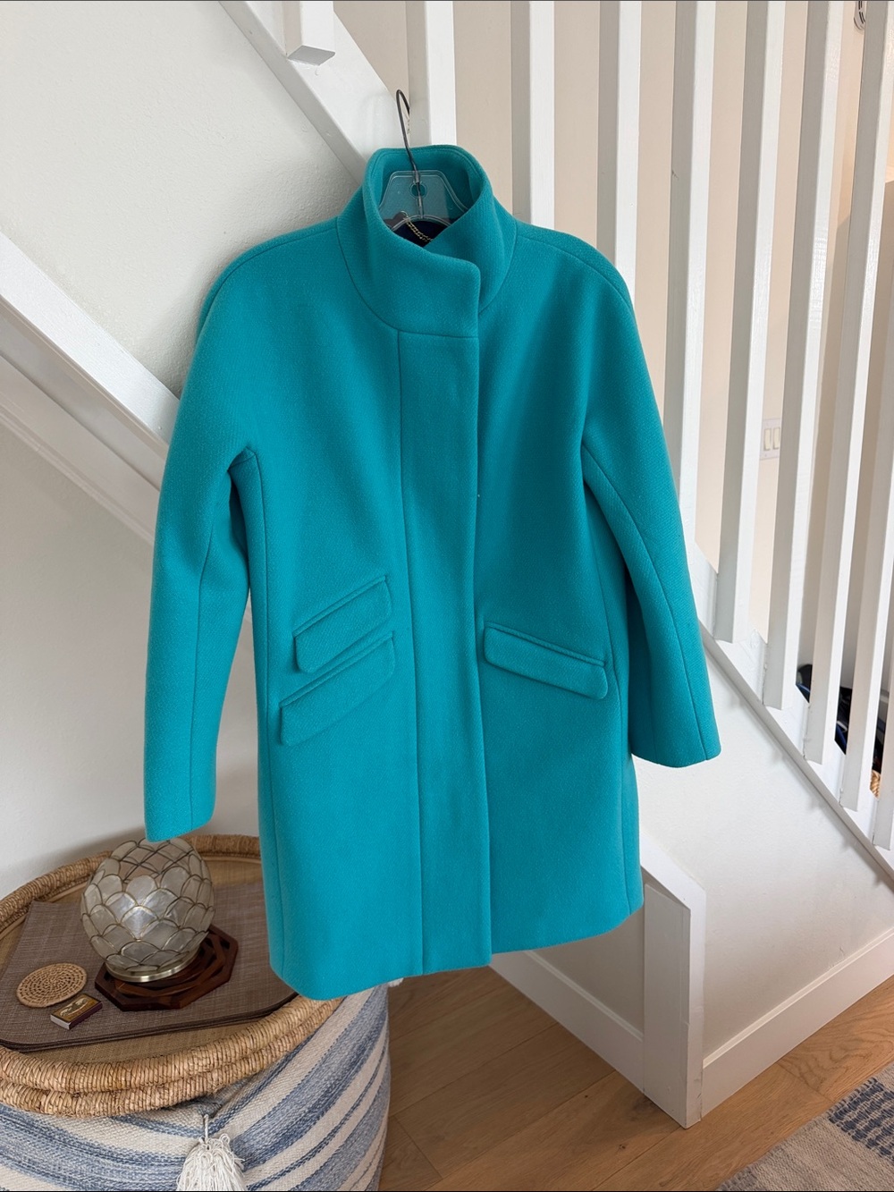 J. Crew Teal Wool-Blend Stand Collar Pea Coat